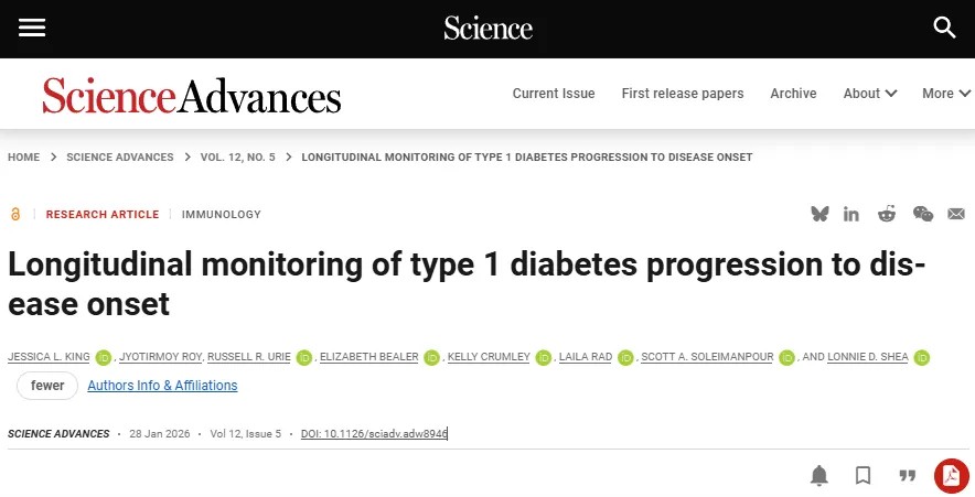 革新1型糖尿病监测！创新早筛技术皮下植入免疫生态位，可提前5-7周预测发病